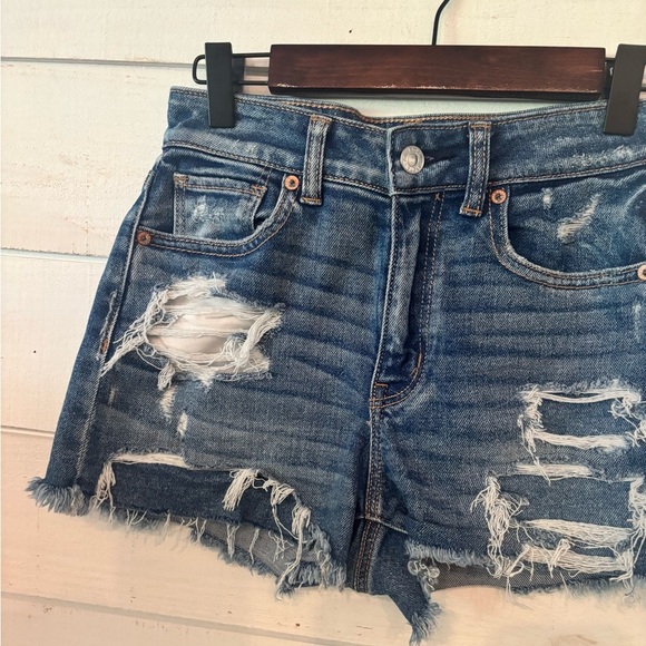 American Eagle Outfitters Blue Jean Shorts Distressed Frayed Hem - Picture 4 of 10